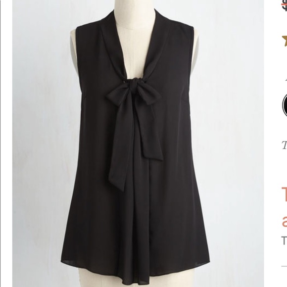 Poema Tops - ModCloth   Black tank blouse with tie neck